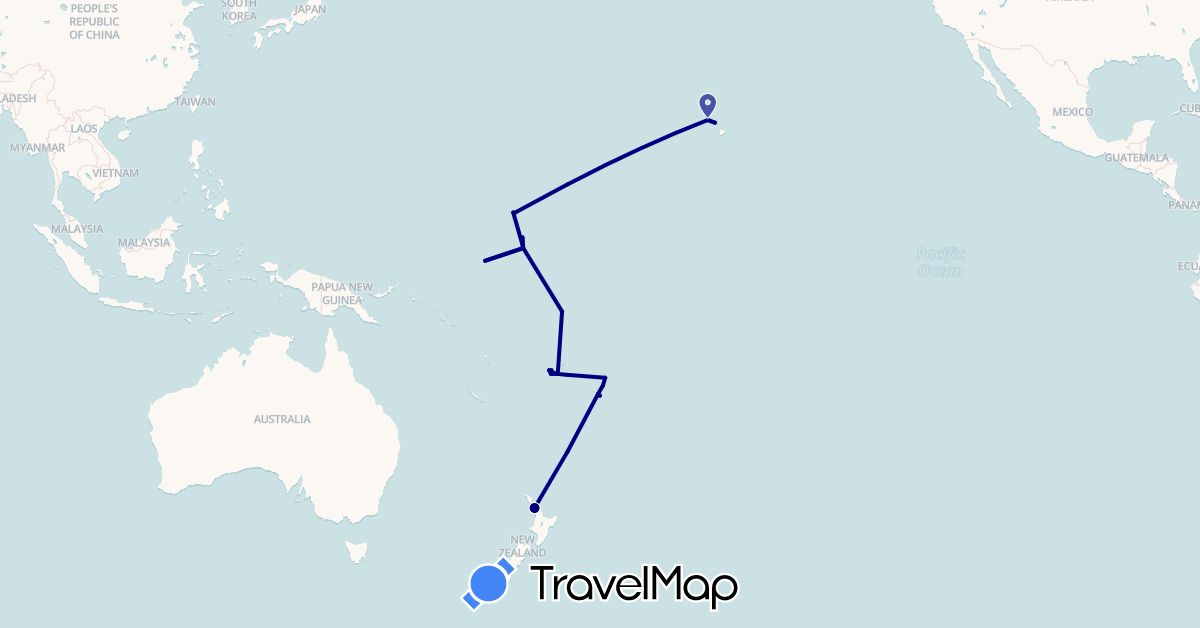 TravelMap itinerary: driving in Fiji, Kiribati, Marshall Islands, Nauru, New Zealand, Tonga, Tuvalu, United States (North America, Oceania)